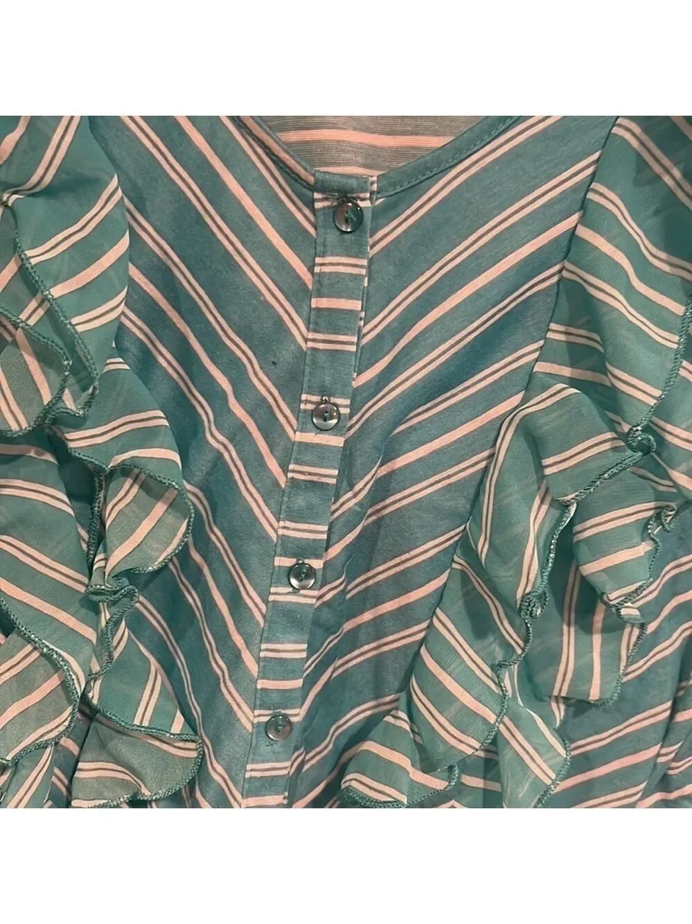 French Laundry Green and White Button Down Blouse XL